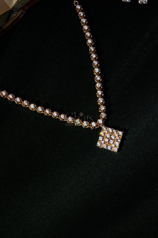 Square Drop Lariat Diamond Crush Necklace Set