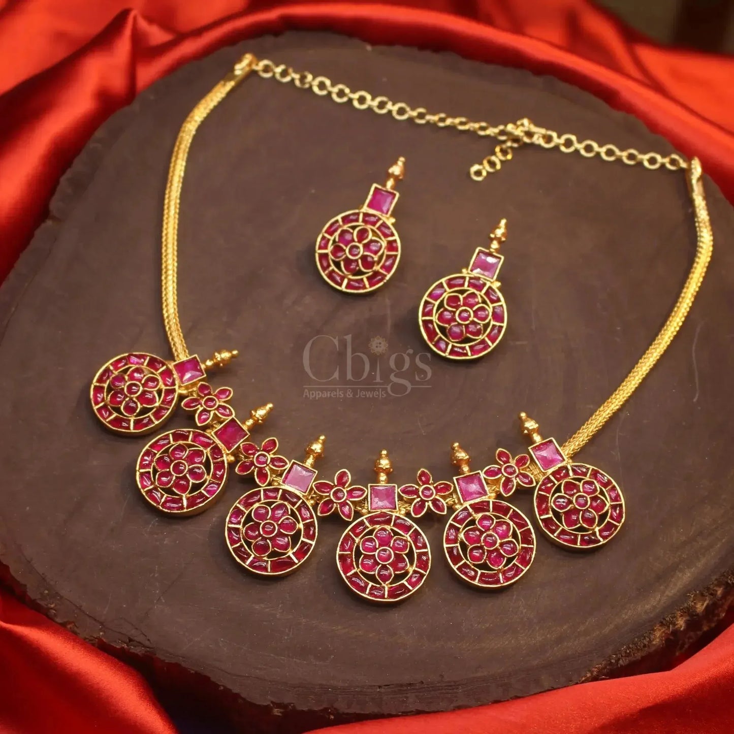 Ambika Necklace – 6 Coin Motif - Red ( Necklace Only)