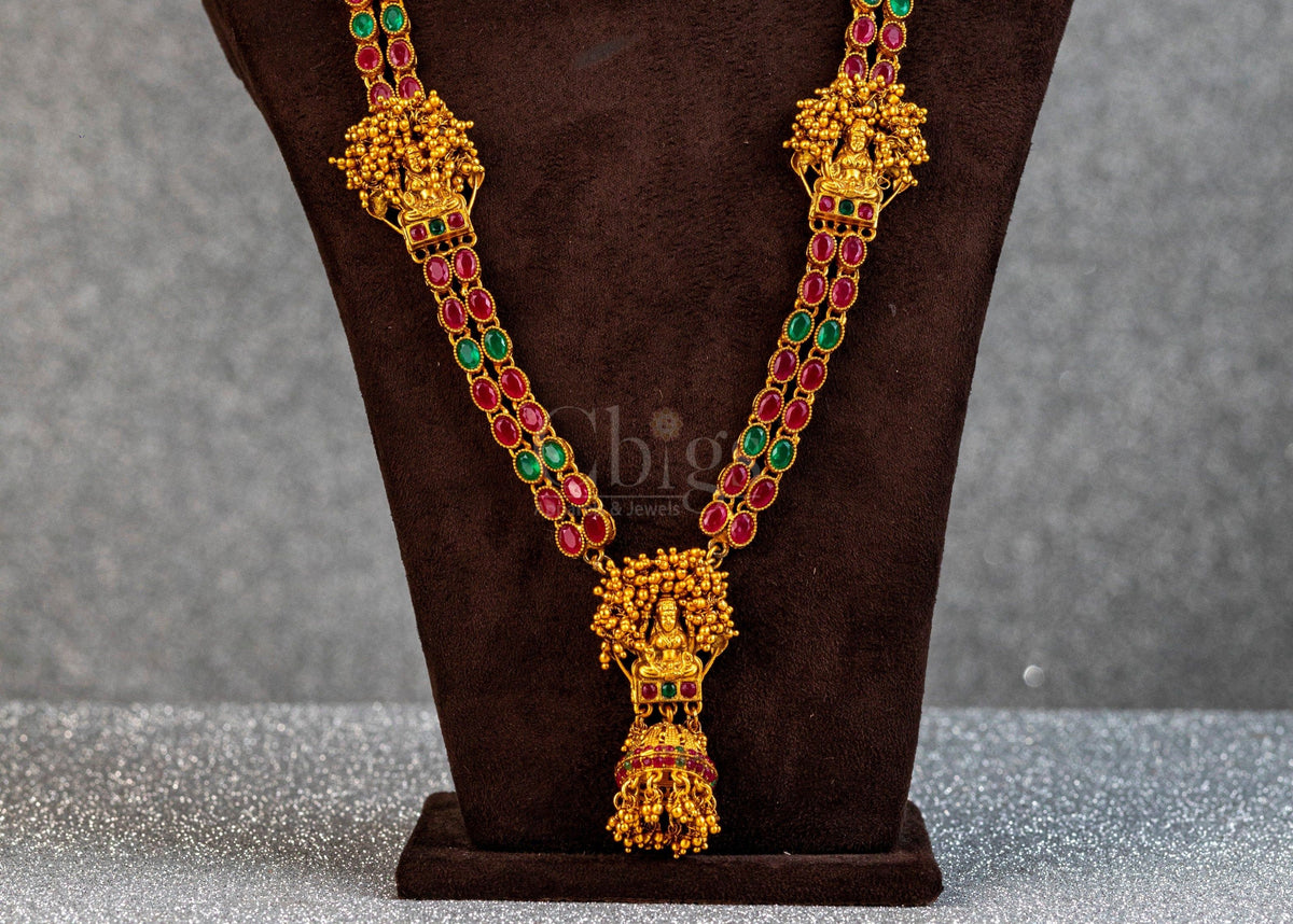 Ruby Emerald Devi Jhumka Long Antique Necklace