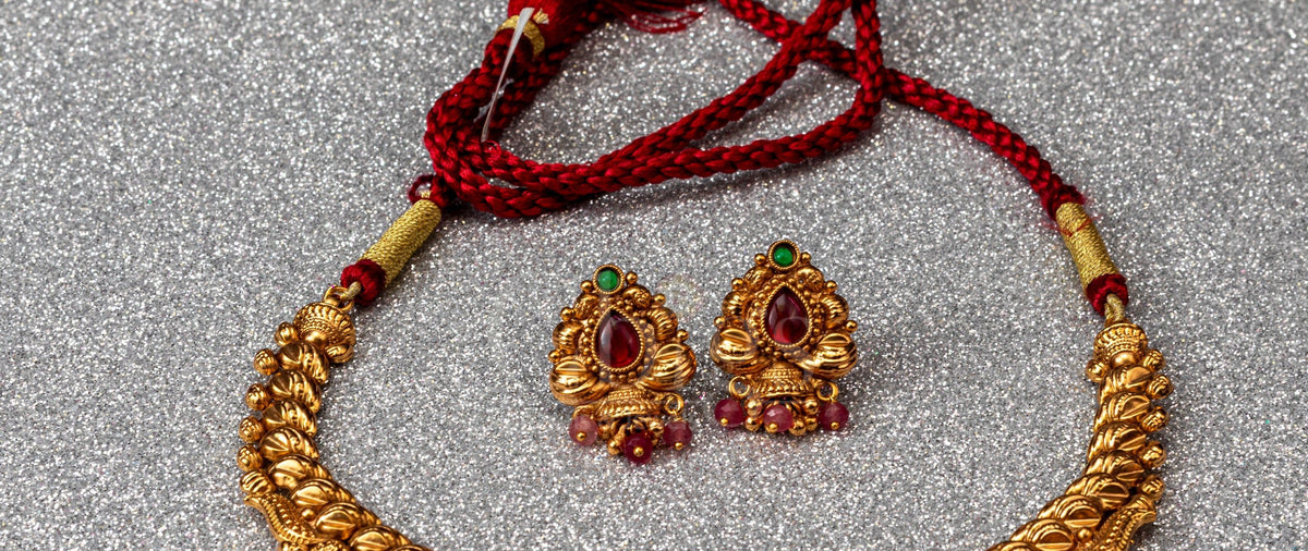 Ruby Gaja Devi Antique Necklace Set