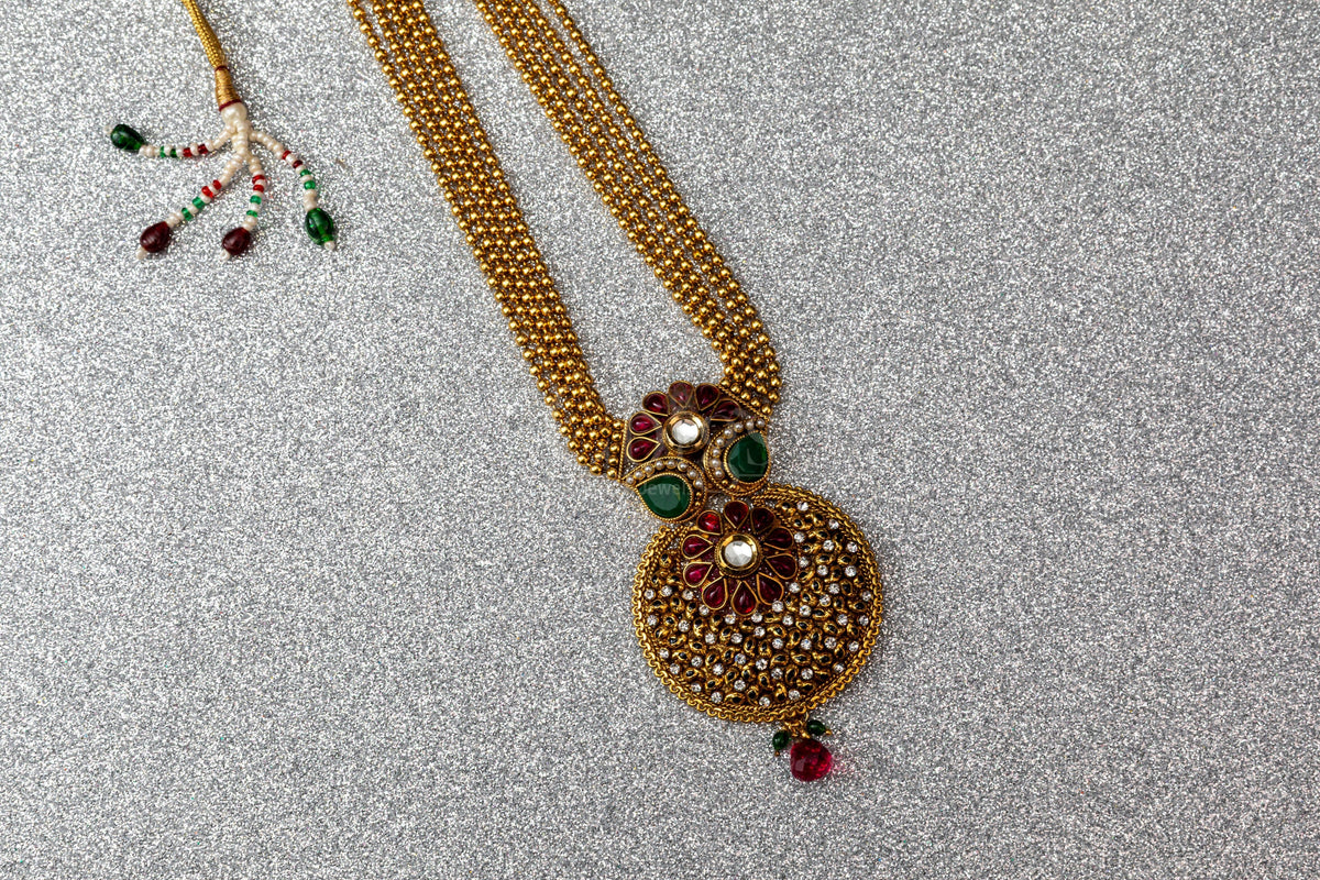 Antique Kundan Chakra Emerald Drop Haram