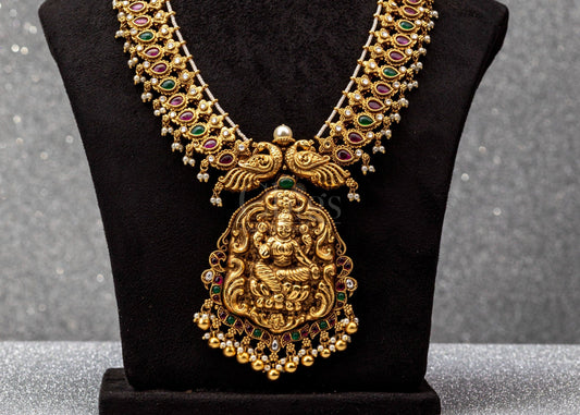Peacock Ganesha Kundan Antique Necklace - ATH - 040