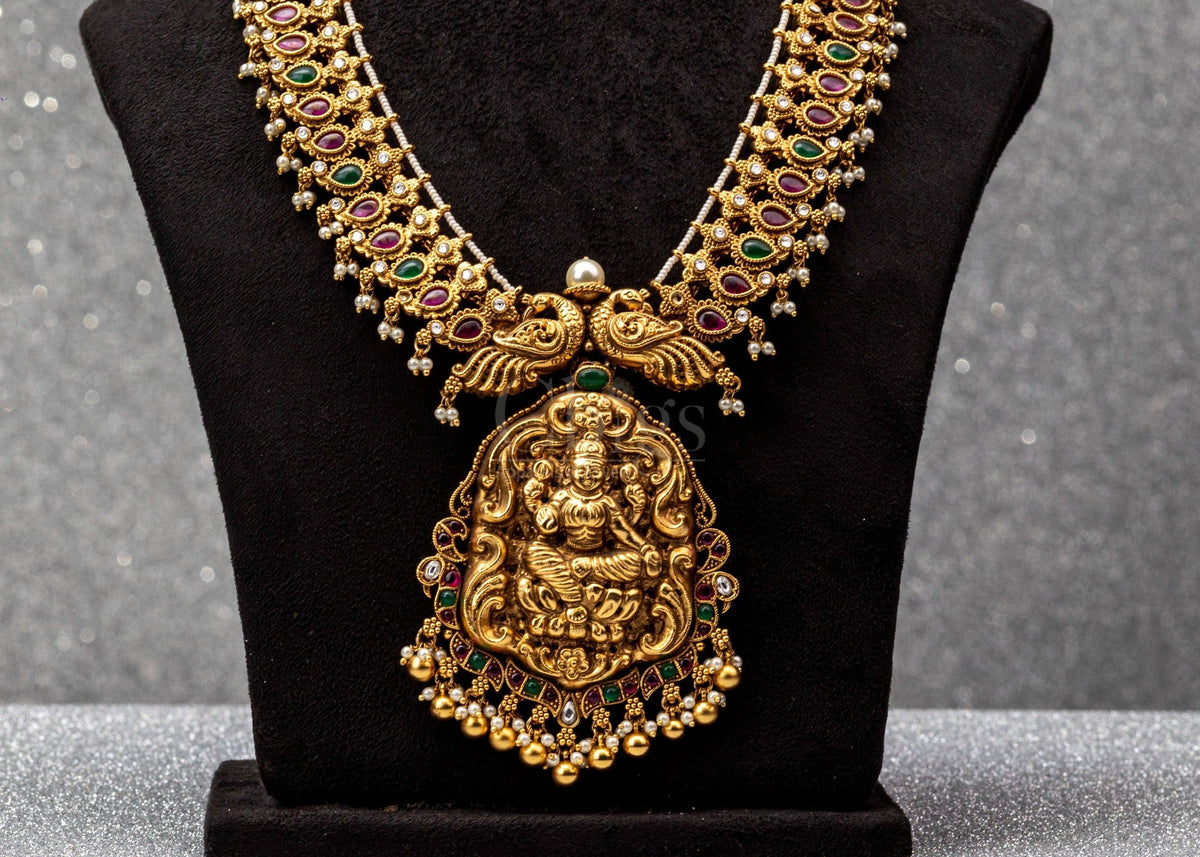 Peacock Ganesha Kundan Antique Necklace - ATH - 040