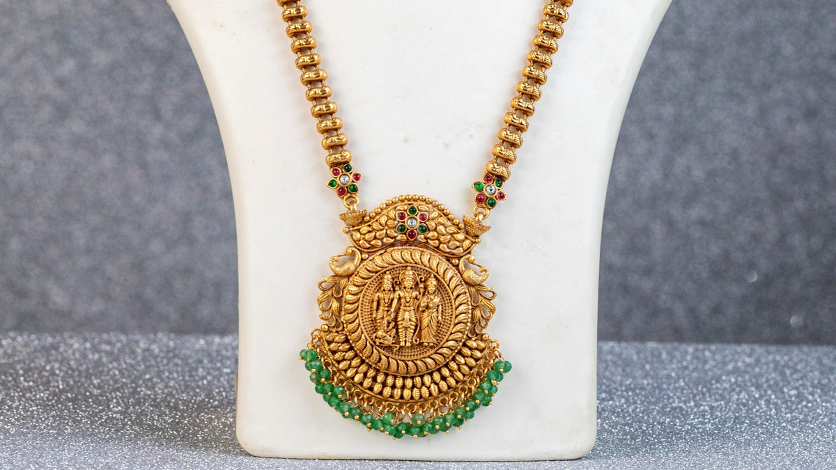 Rama Parivar Green Bead Antique Layered Set