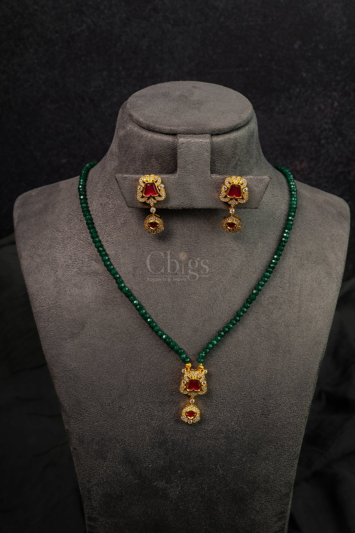 Emerald Ruby Pendant Beaded Set (IBM-024)