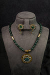 Green Jade Heritage Pendant Necklace Set (IBM-162)