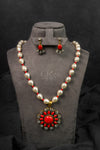 Pearl Coral Statement Necklace Set