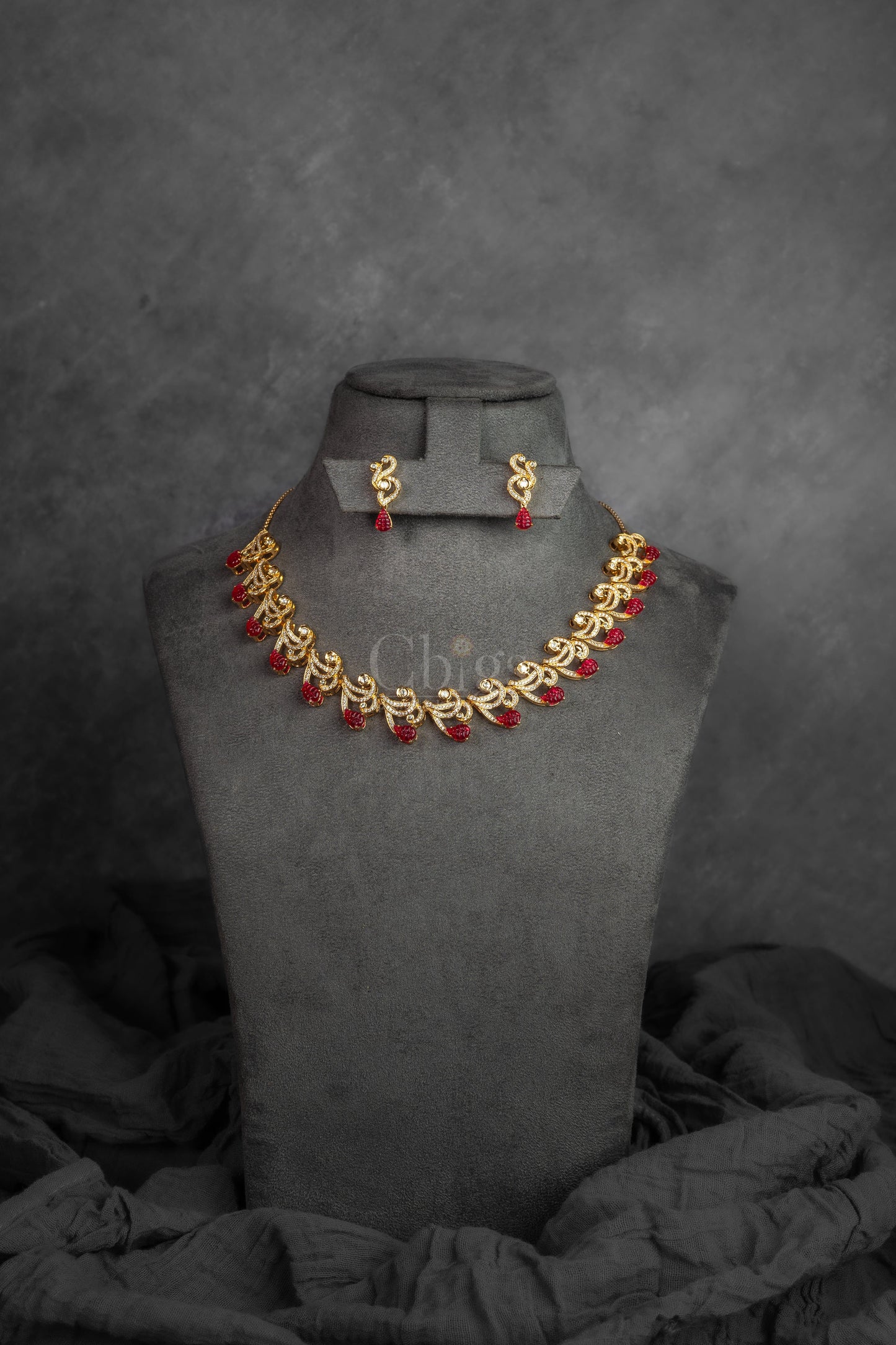 Ruby Drop DC Necklace Set (HVS-122)