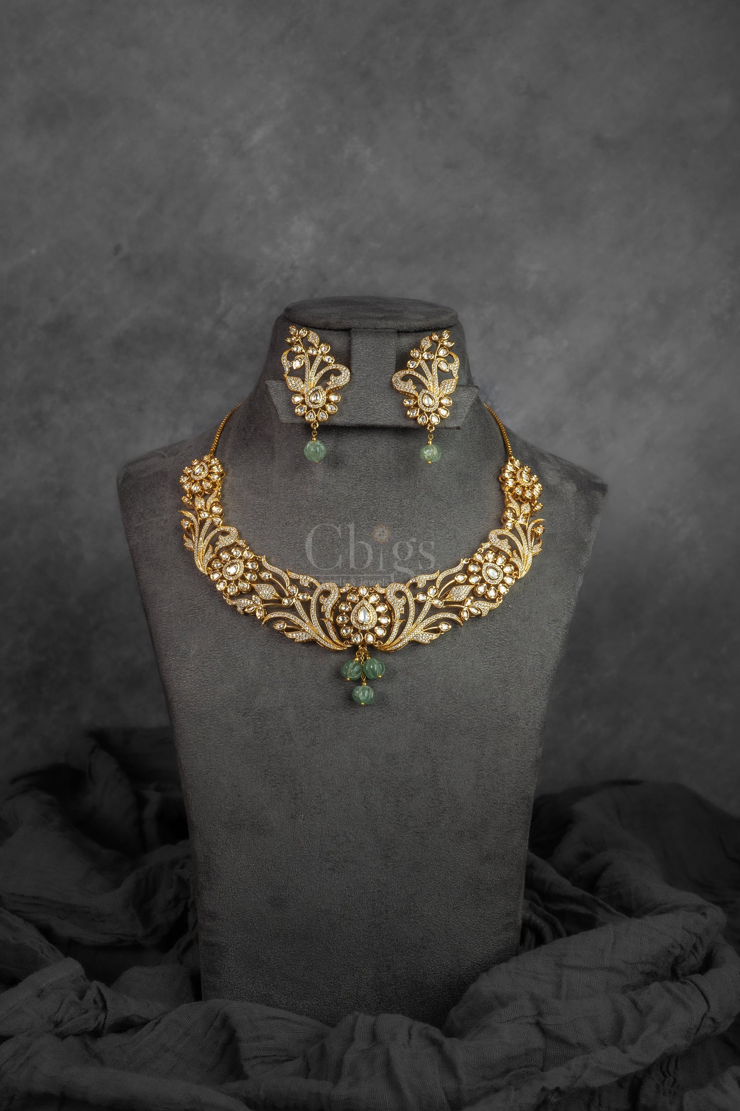 Leaf Motif DC Kundan Necklace Set (HVS-104)