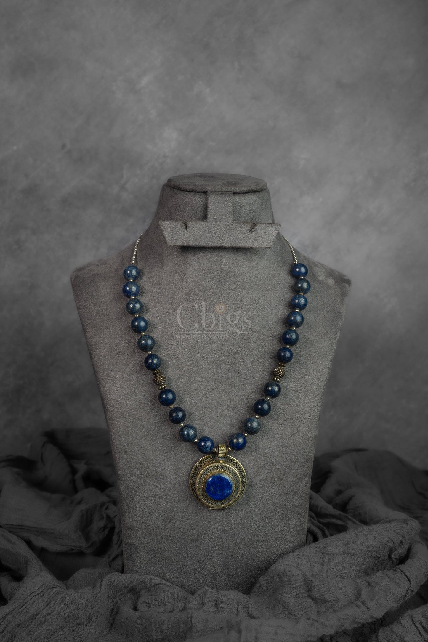 Blue Stone Beaded Pendant Necklace