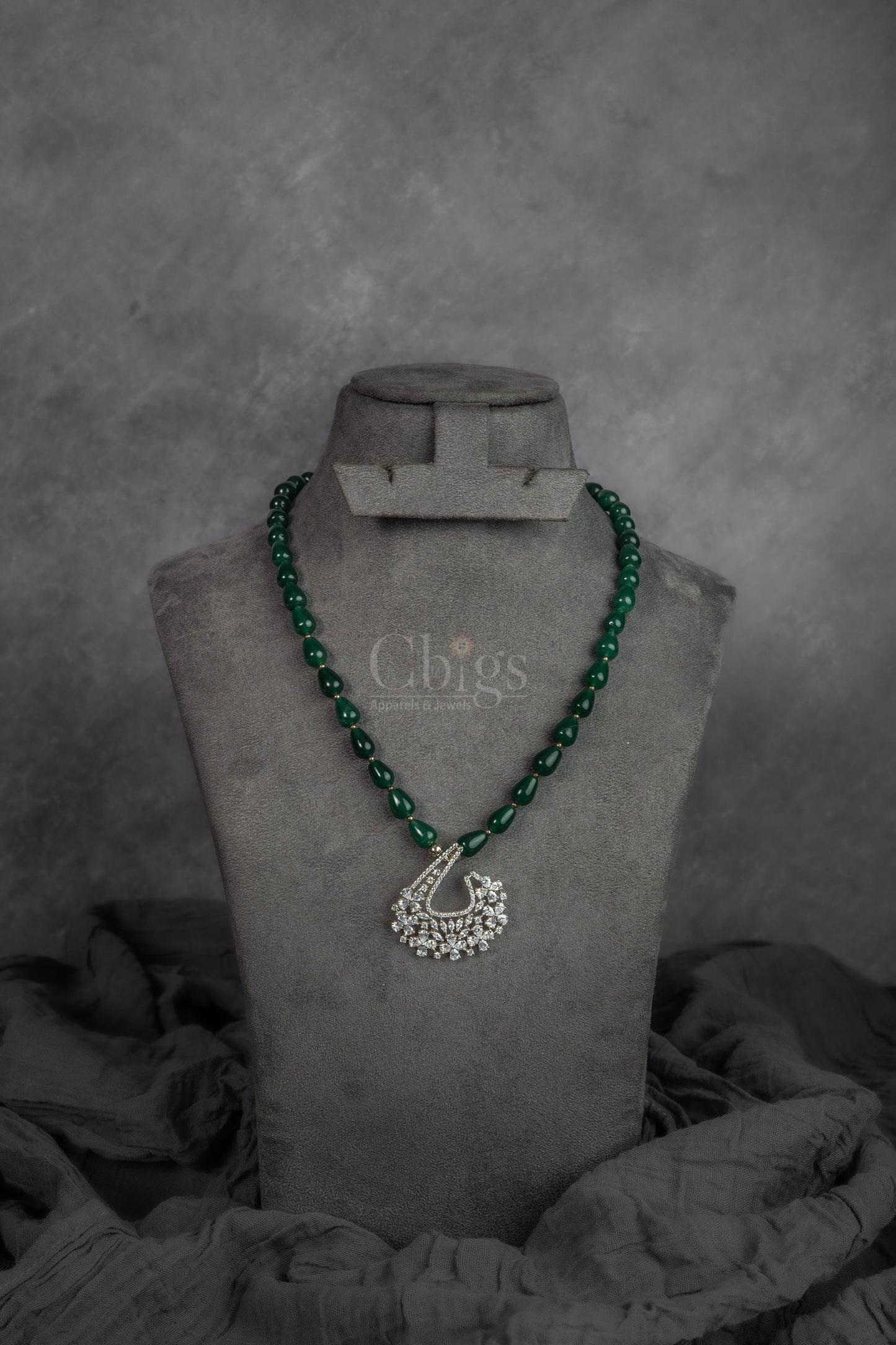 Green Stone Beads Mala Necklace