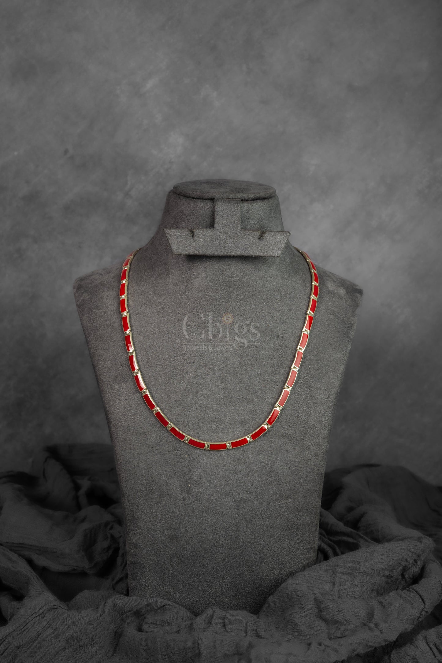Coral Inlay Silver Chain