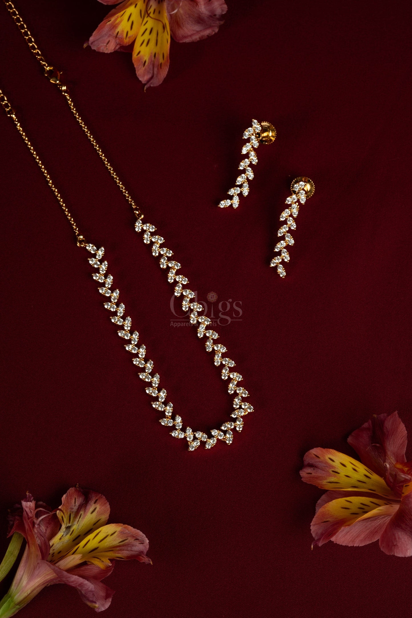 Elegant Floral Diamond Crush Necklace Set (A-180)