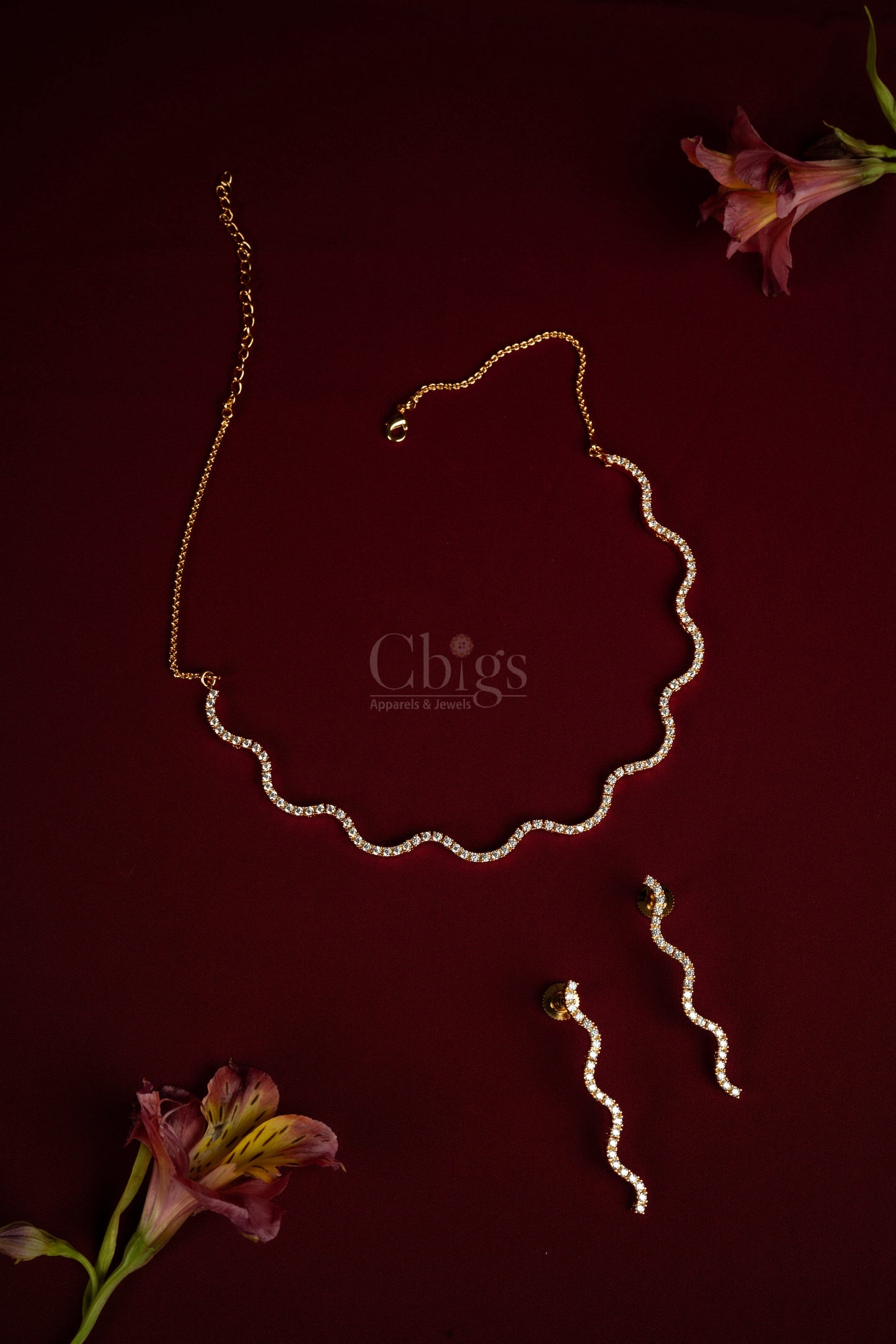 Wave Curve Diamond Crush Necklace Set