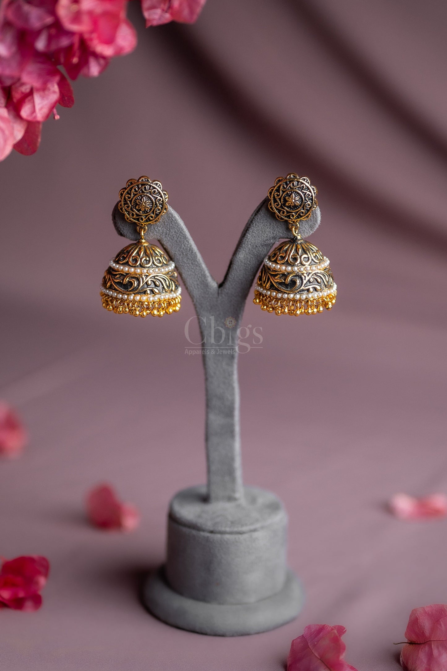 Oxidised Filigree Pearl Antique Jhimki