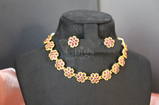 Ruby Petal Floral Antique Necklace Set