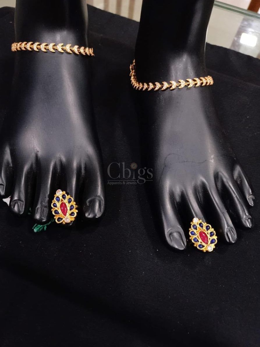 Ruby Sapphire Petal Toe Ring - Adjustable (Single)