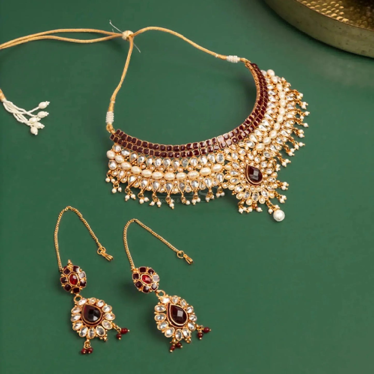 Antique Maroon Pearl Fringe Choker Set