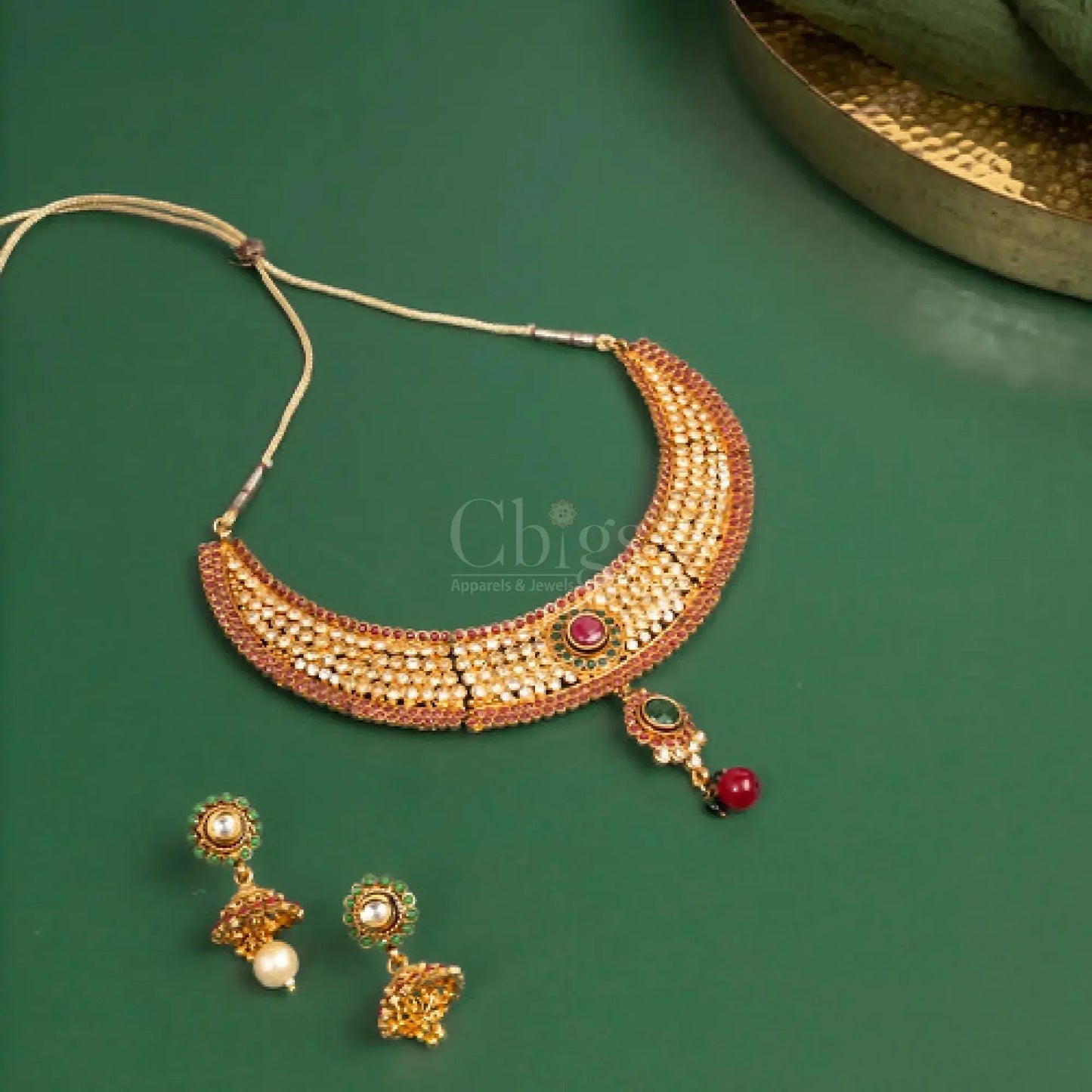 Antique Kundan Ruby Green Choker Set