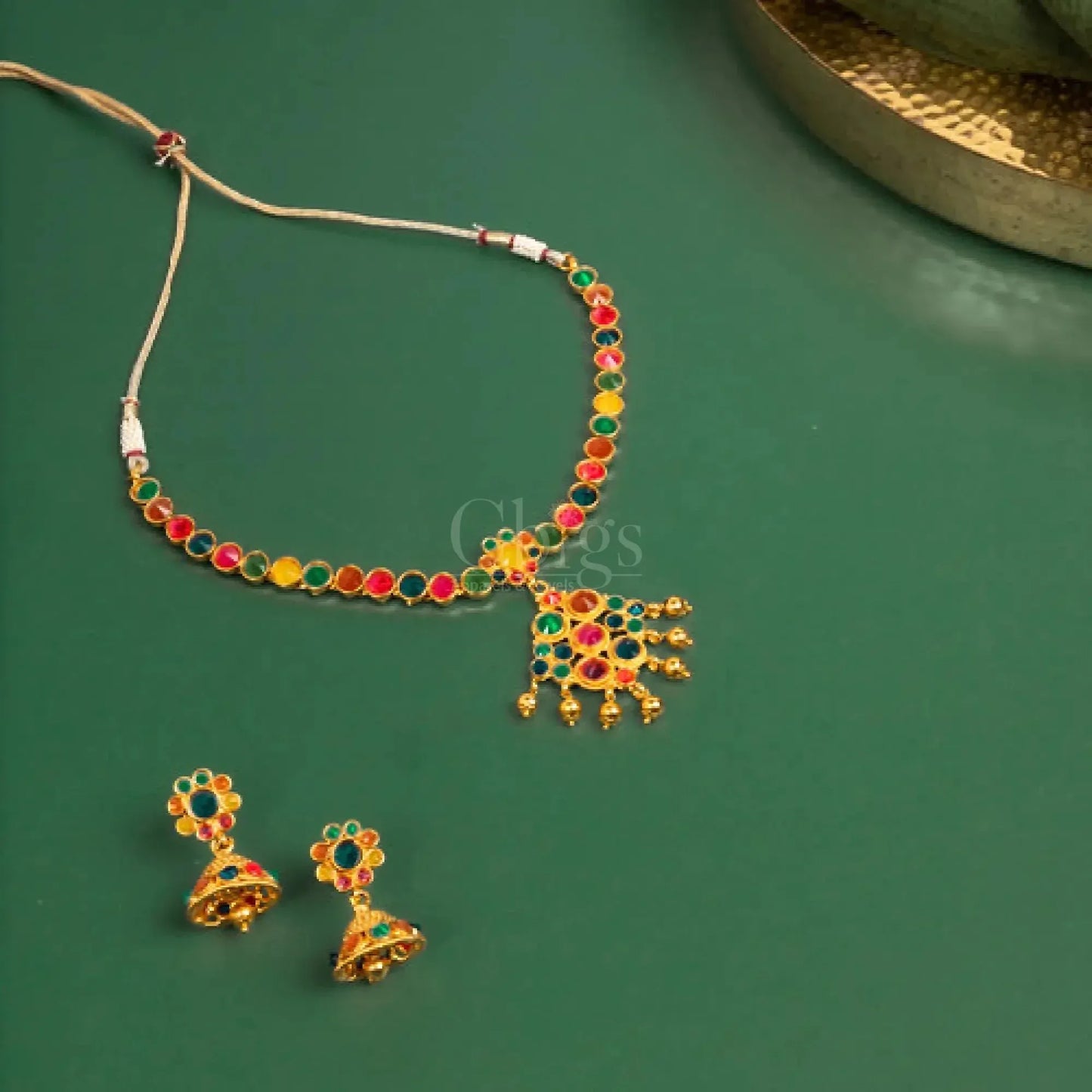 Antique Navratna Pendant Choker Set