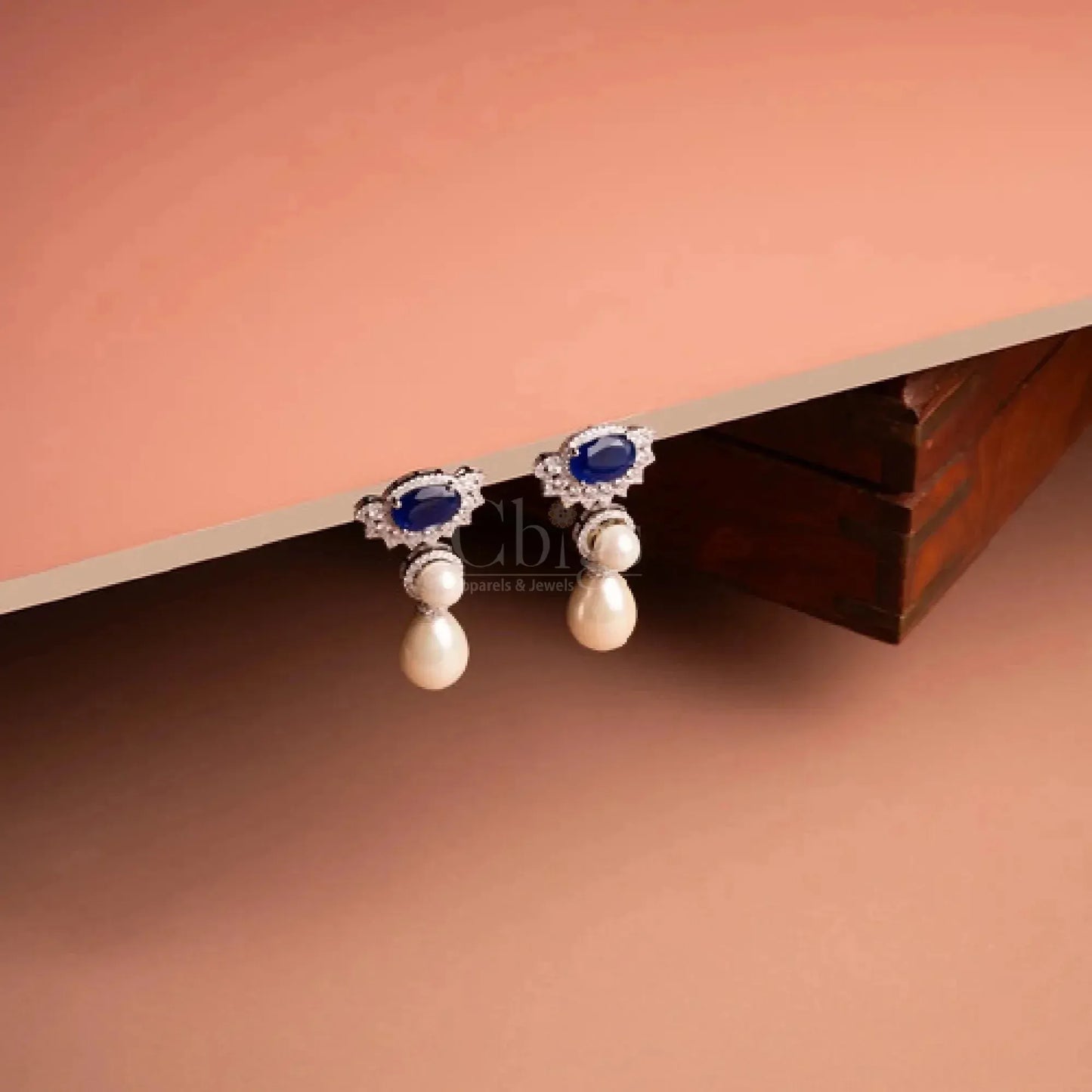 Royal Blue Sapphire Stone with Pearl Drop