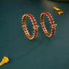Antique Ruby Square Stone Bangles with Floral Centerpiece – Size 2.6 (Pair)
