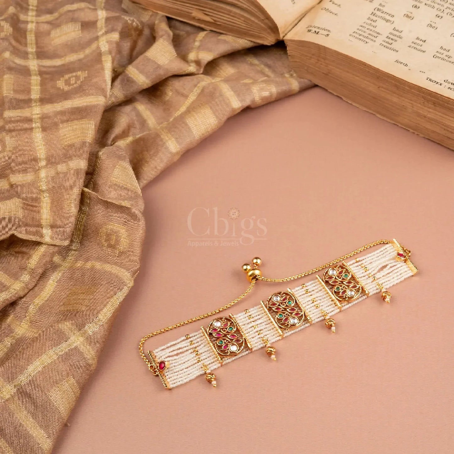Pearl weave Kundan Statement Bracelet