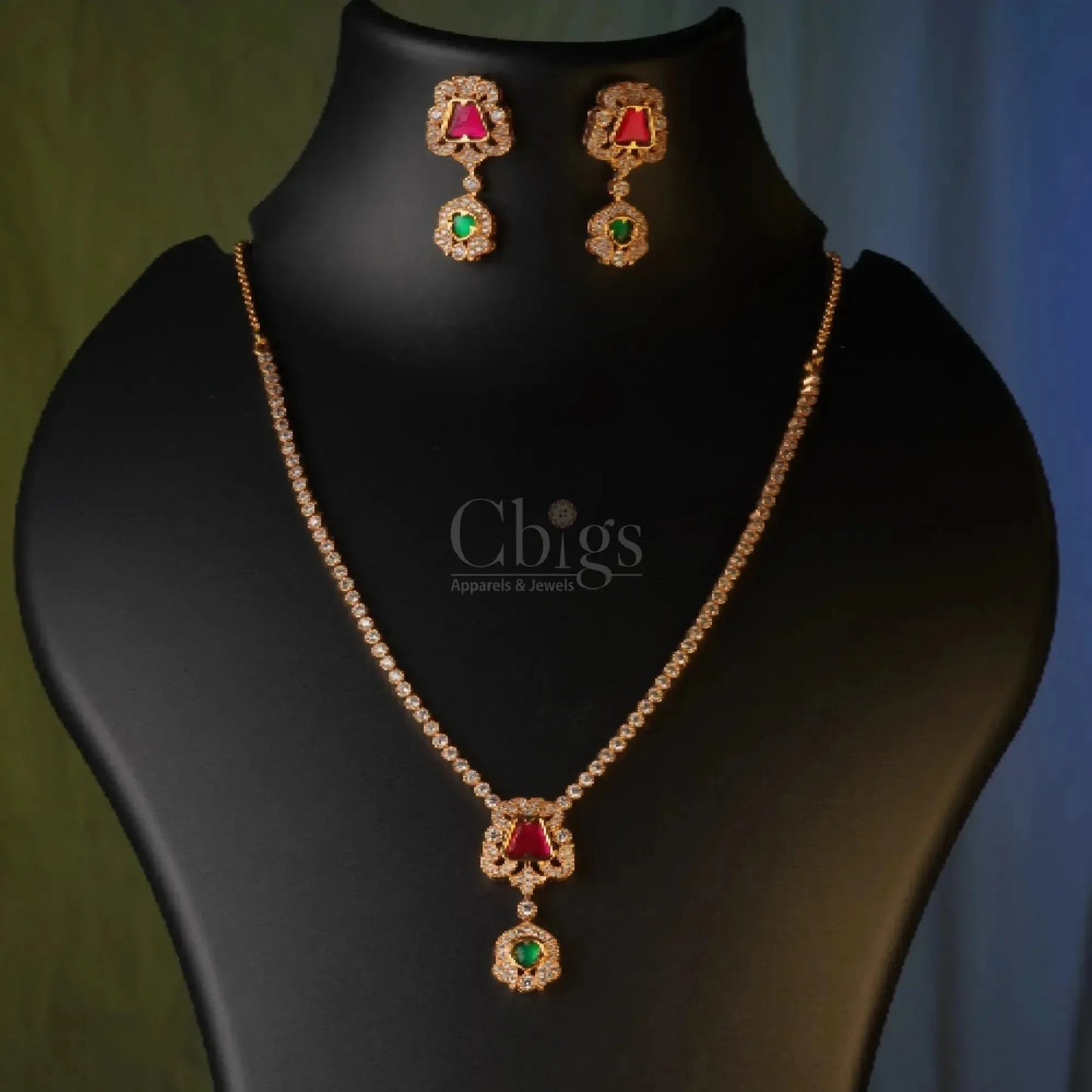 Mili Diamond Crush Necklace Set – A Solitaire Classic with a Ruby Twist
