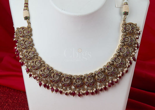 Antique Ruby Pearl Floral Choker Set
