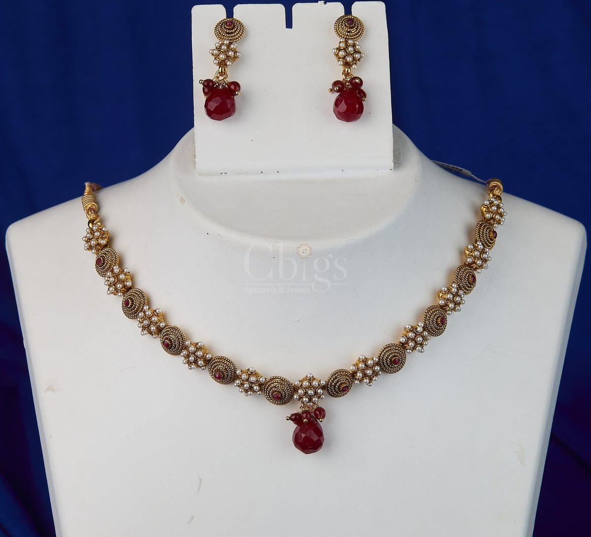 Ruby Teardrop Antique Necklace Set