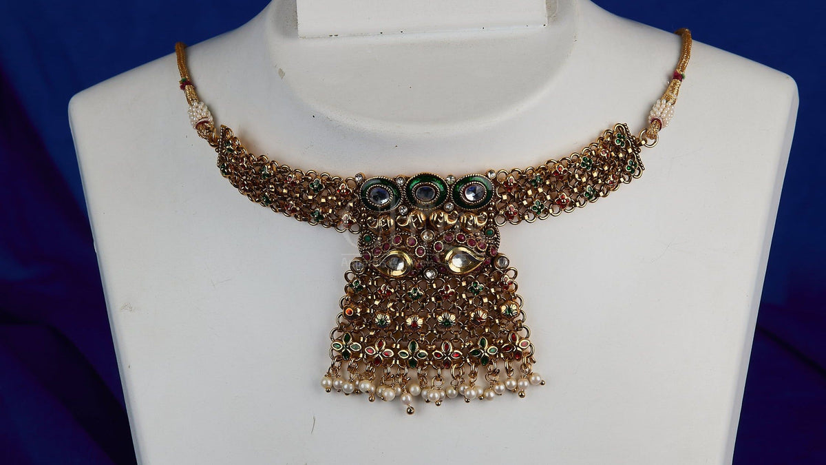 Antique Multi-Stone Lattice Choker Pendant