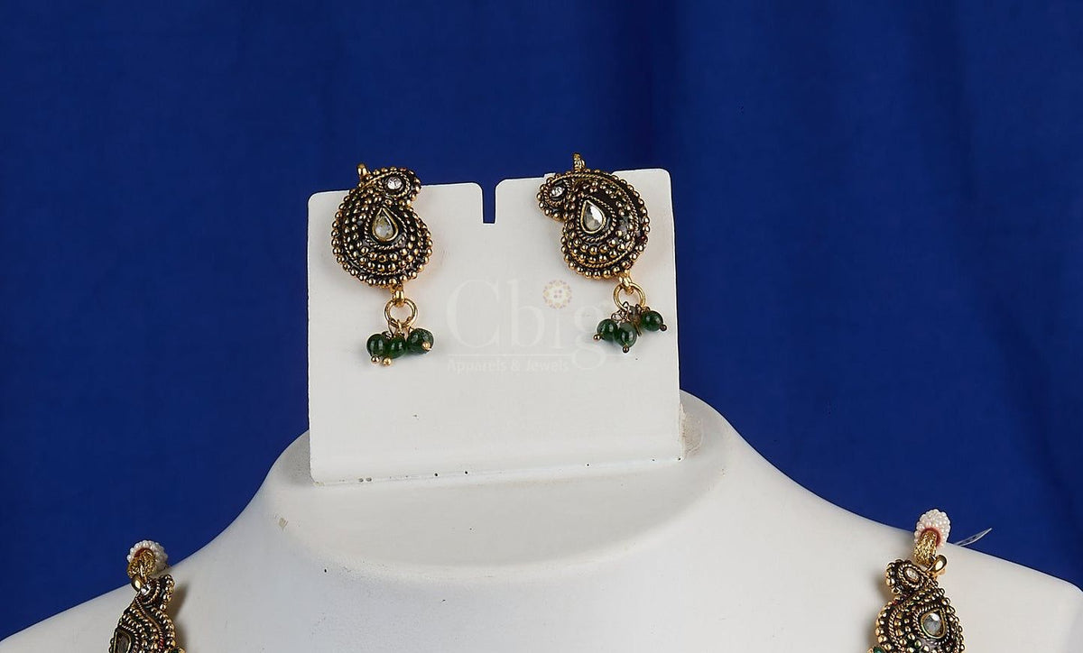 Antique Ruby Green Paisley Necklace Set