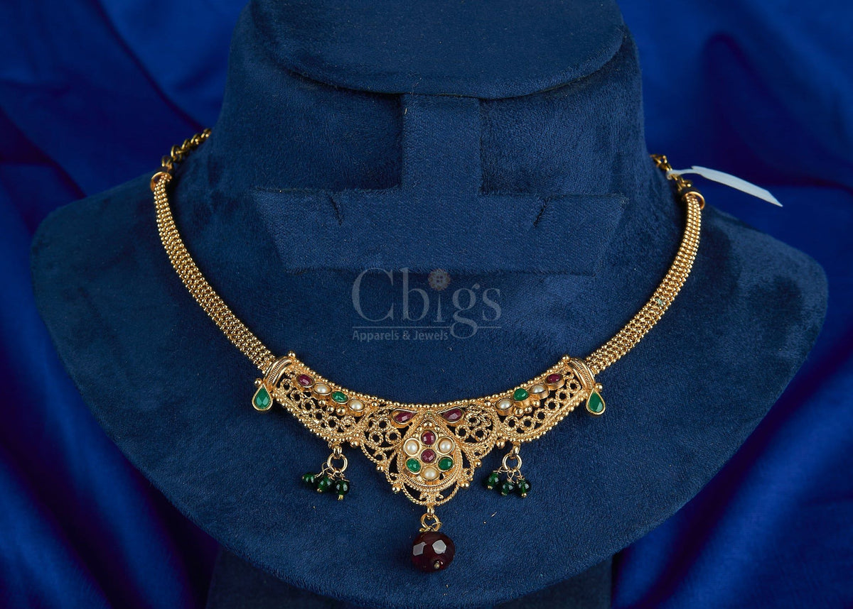 Antique Ruby Green Crescent Choker