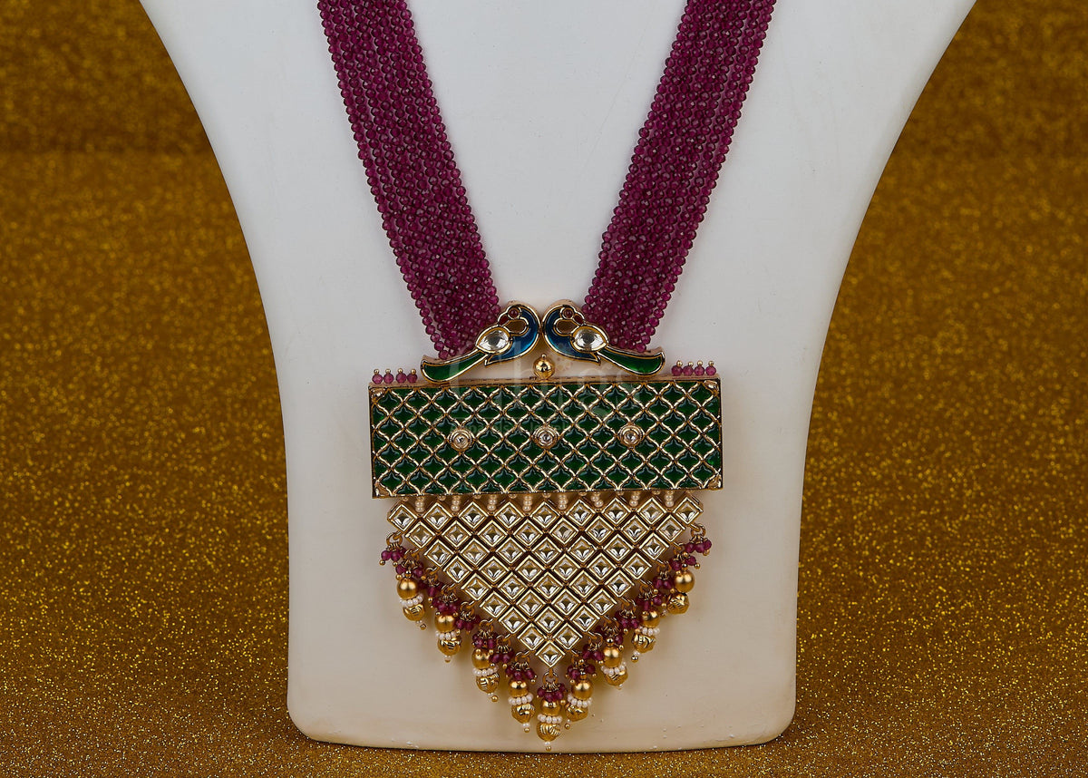 Antique Ruby Peacock Lattice Pendant Set