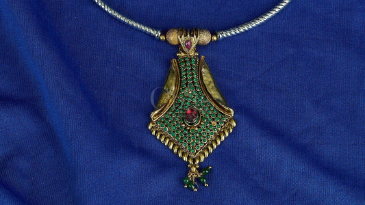 Antique Emerald Ruby Shield Pendant Collar