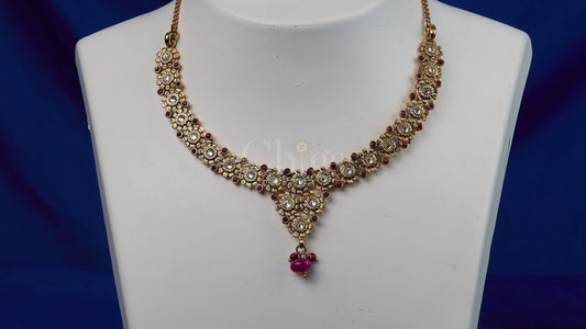 Antique Ruby Floral Lace Necklace