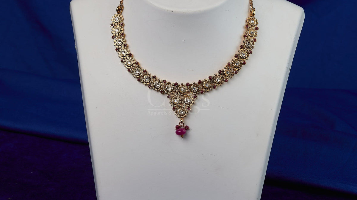 Antique Ruby Floral Lace Necklace