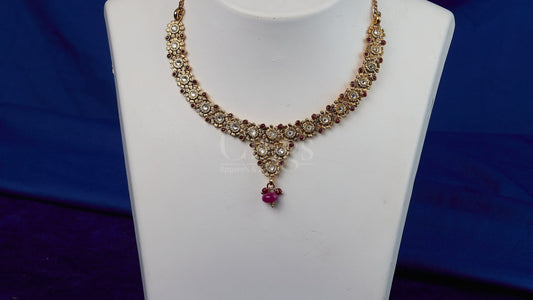 Antique Ruby Floral Lace Necklace