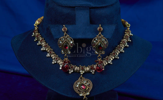 Antique Ruby Green Floral Pendant Set