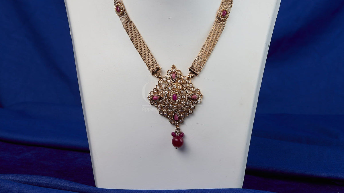 Antique Ruby Mesh Mandala Necklace Set