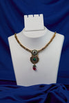 Antique Emerald Ruby Twin Medallion Necklace
