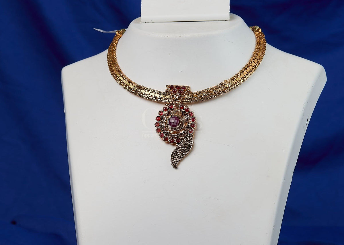 Antique Ruby Paisley Drop Necklace