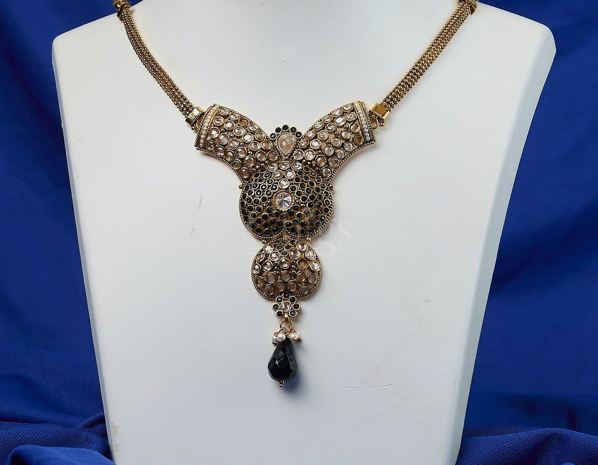 Antique Black Kundan Cascade Medallion Set