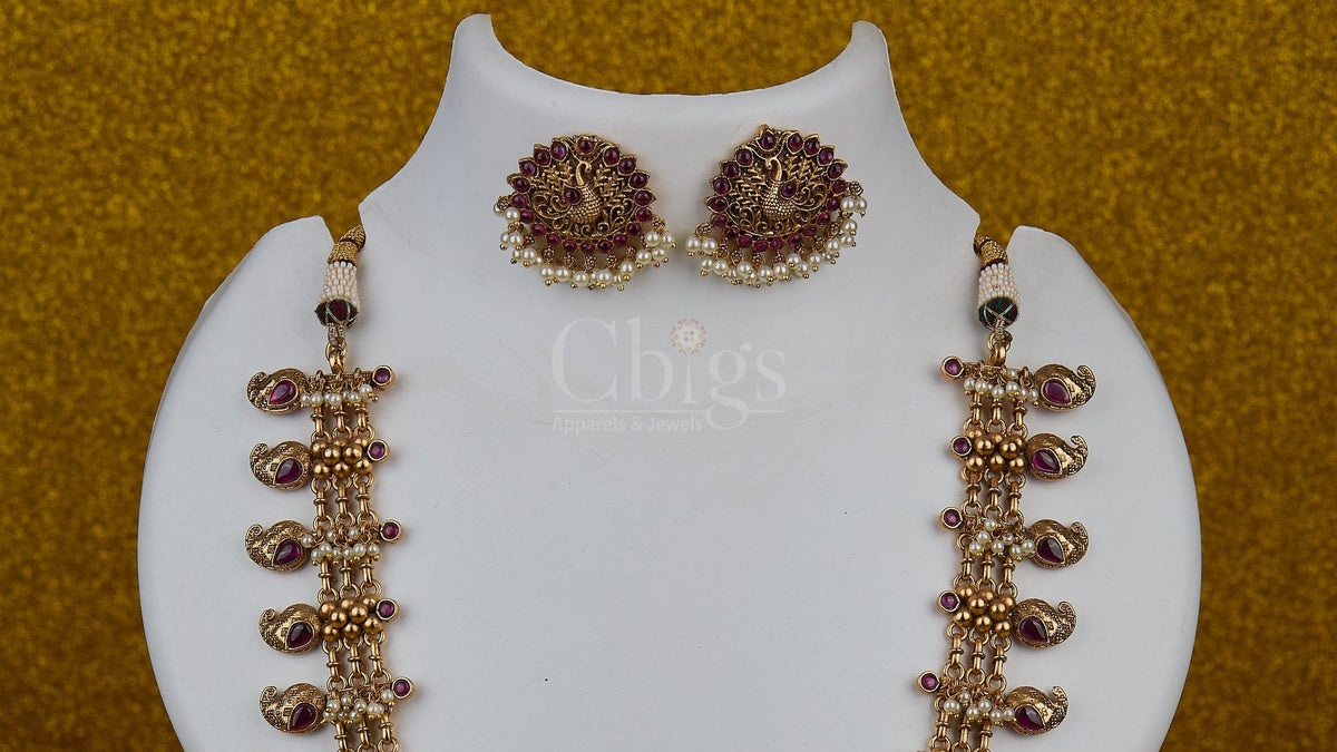 Antique Ruby Peacock Medallion Temple Haram