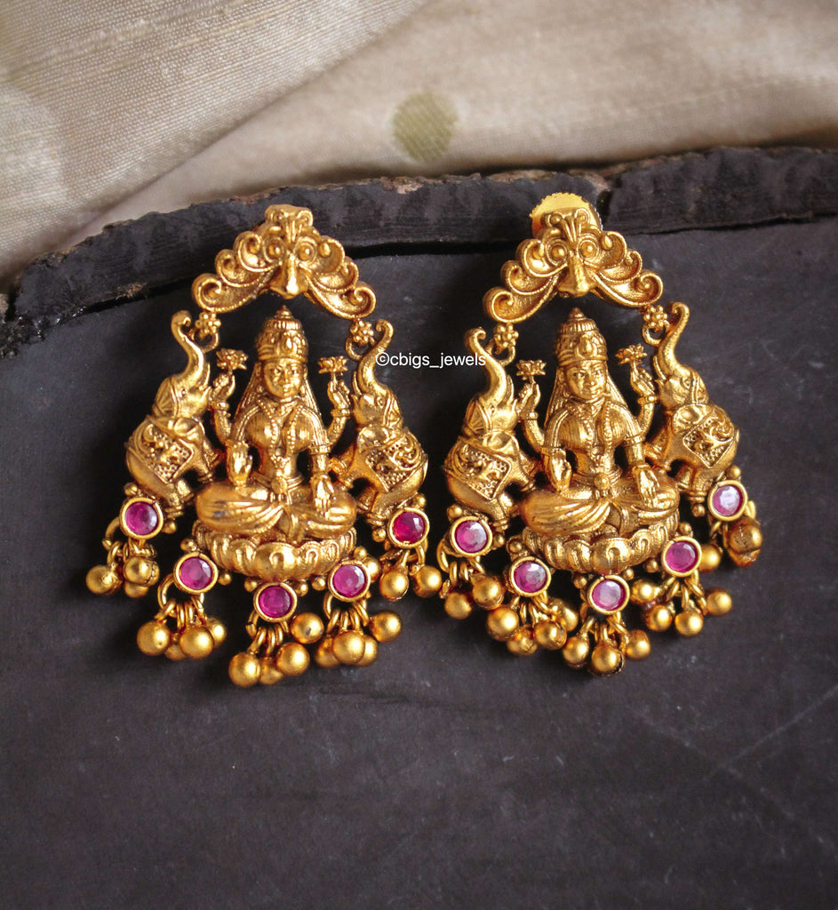 Temple Matte Finish 'Gajalakshmi' Earrings