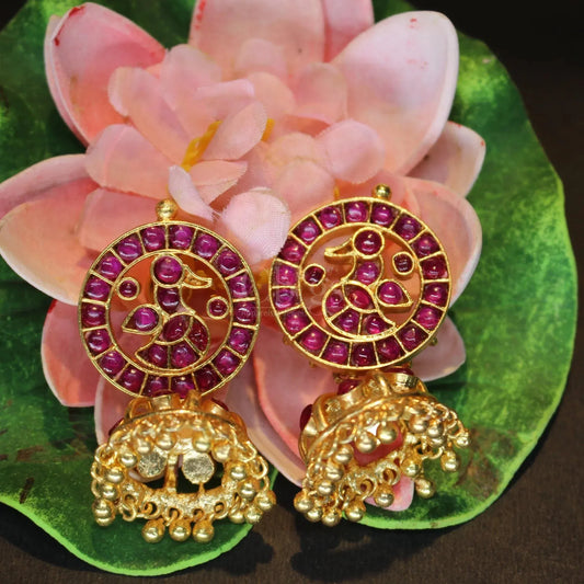 Morah Earrings – Kemp Jhumkas with Peacock Twist