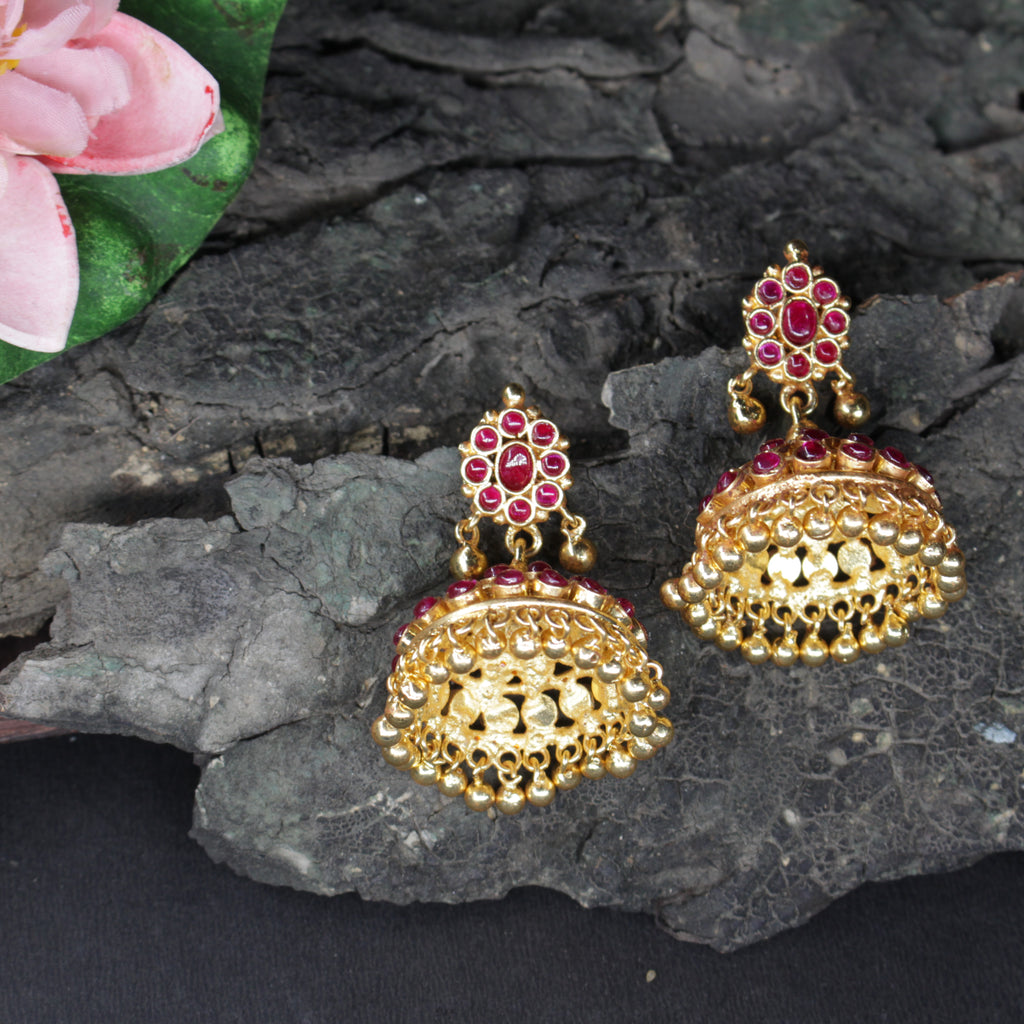 Urvashi Kemp Jhumkas – Antique Gold Finish (Oval)