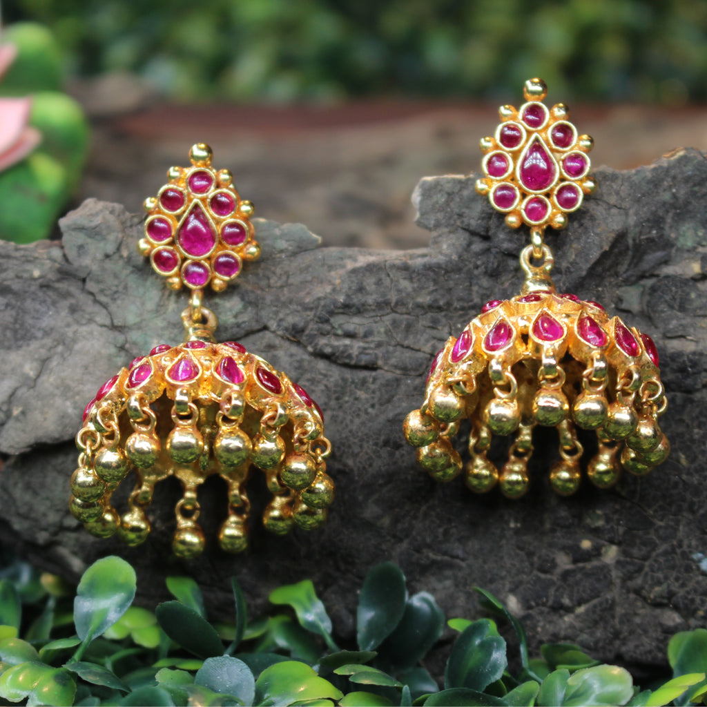 Urvashi Kemp Jhumkas – Antique Gold Finish (Drop)