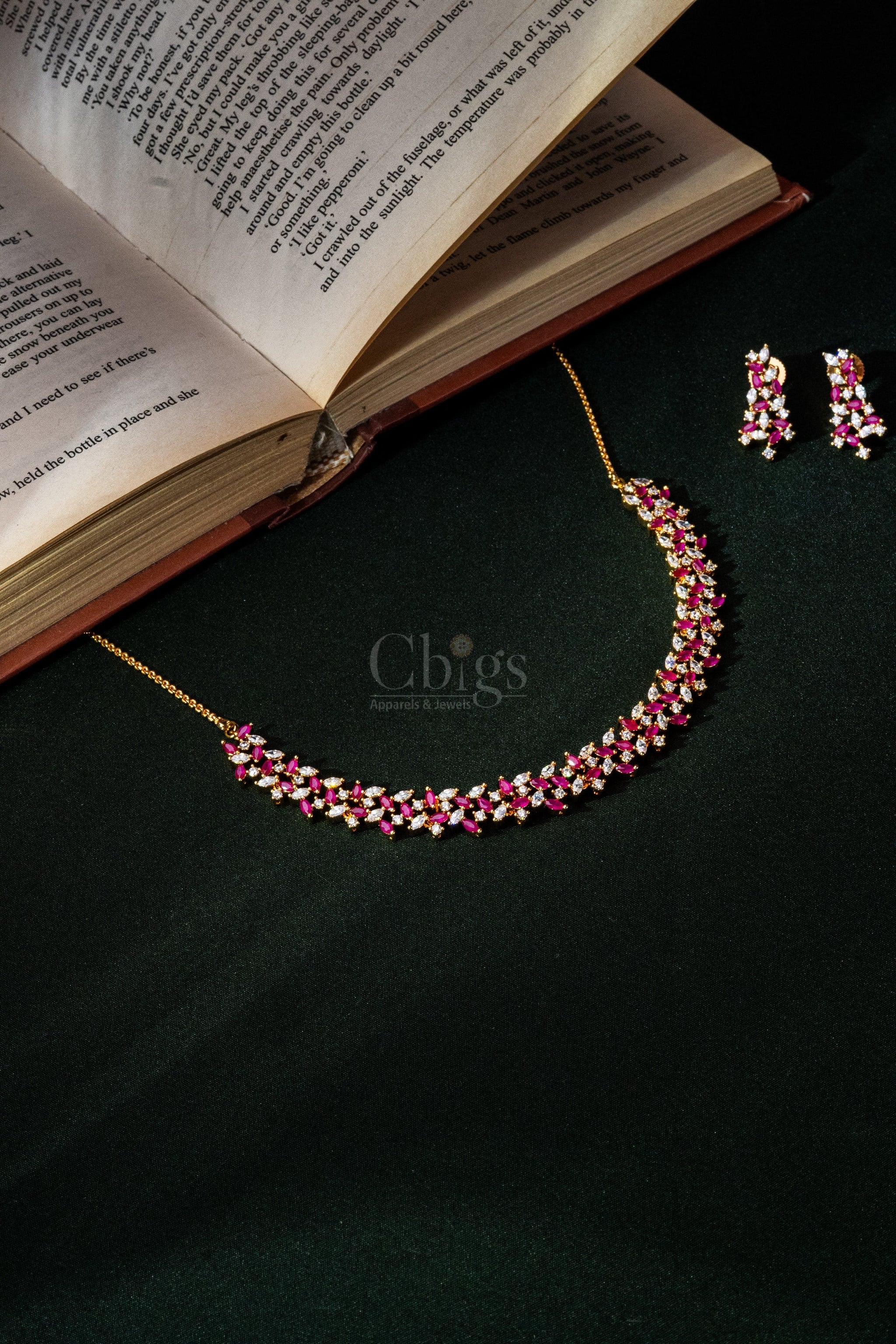 Ruby Leafline Diamond Crush Necklace Set
