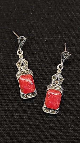 Silver Earrings with Coral